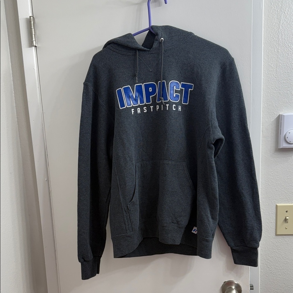 Russell Athletic Dark Gray Hoodie with Blue Print